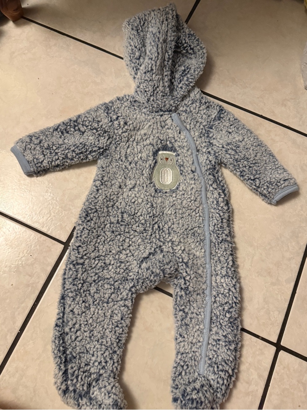 Plush Light Blue Hooded Footed One-Piece for Kids